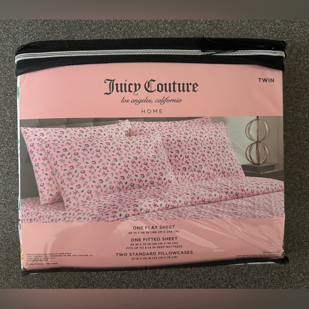 Juicy Couture Christmas Twin Sheet Set Candy Cane and Holly print - Picture 2 of 7